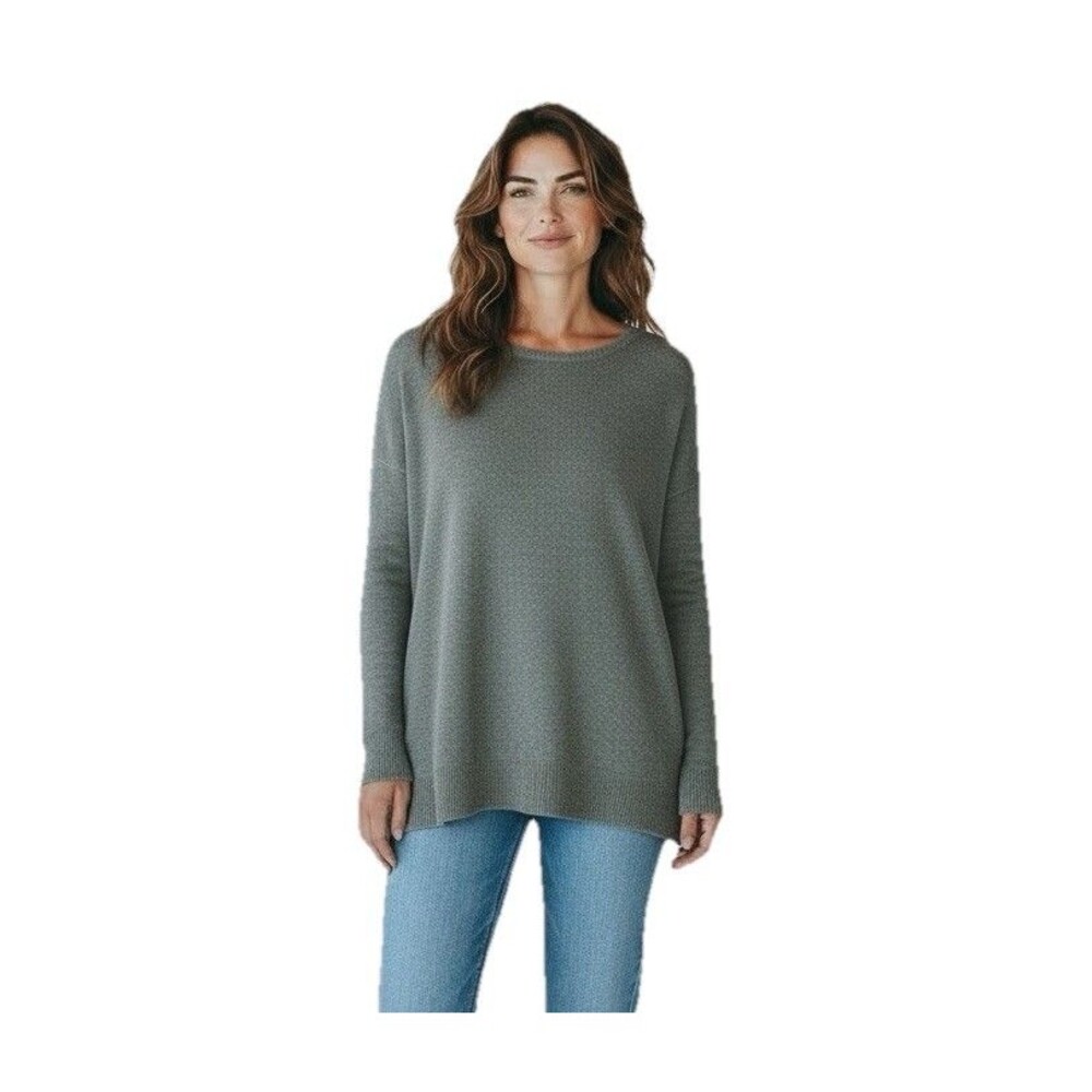 Subtle Luxury Poncho Cashmere Sweater Tunic Oversized S/M Sage Green Long Sleeve